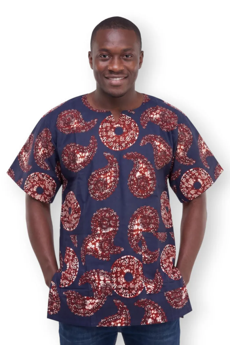 Blauw Bruin Paisley Sun Dashiki Shirt / Dashiki Jurk - Afrikaans shirt - Unisex