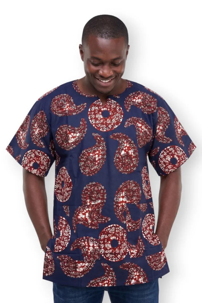 Blauw Bruin Paisley Sun Dashiki Shirt / Dashiki Jurk - Afrikaans shirt - Unisex