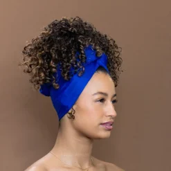 Blauwe hoofddoek - Headwrap van stretchy Jersey stof