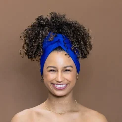 Blauwe hoofddoek - Headwrap van stretchy Jersey stof