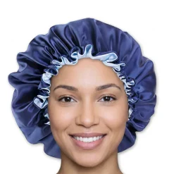 Blauwe Satijnen Slaapmuts / Haar bonnet van Satijn / Satin hair bonnet