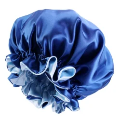 Blauwe Satijnen Slaapmuts met randje / Reversible Satin Hair Bonnet / Haar bonnet van Satijn