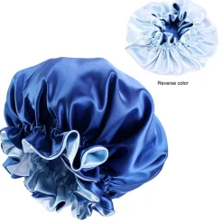 Blauwe Satijnen Slaapmuts met randje / Reversible Satin Hair Bonnet / Haar bonnet van Satijn
