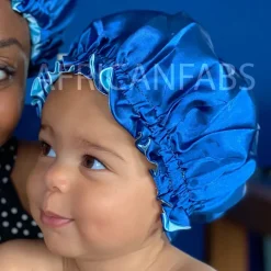 Blauwe Satijnen Slaapmuts ( Voor Kinderen van 3-7 jaar ) / Kinder Haar Bonnet van Satijn