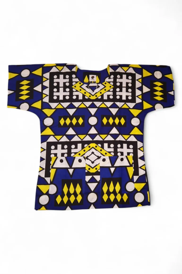 Blauw Geel Samakaka Dashiki Shirt / Dashiki Jurk - Afrikaans shirt - Unisex