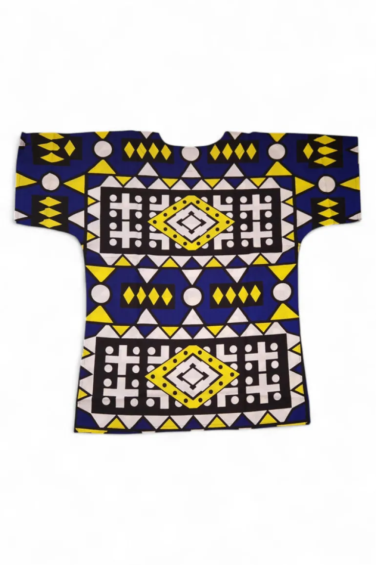 Blauw Geel Samakaka Dashiki Shirt / Dashiki Jurk - Afrikaans shirt - Unisex