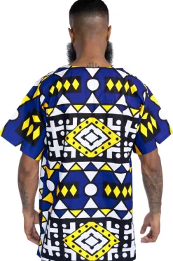 Blauw Geel Samakaka Dashiki Shirt / Dashiki Jurk - Afrikaans shirt - Unisex