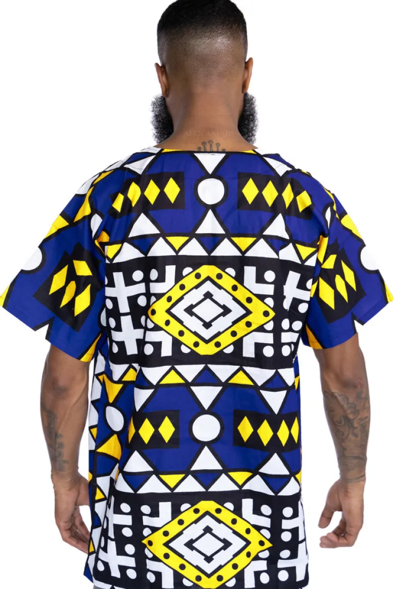 Blauw Geel Samakaka Dashiki Shirt / Dashiki Jurk - Afrikaans shirt - Unisex