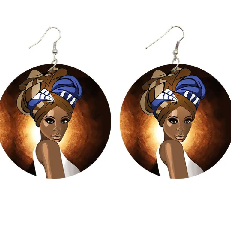 Blauw headwrap girl - Afrikaanse oorbellen
