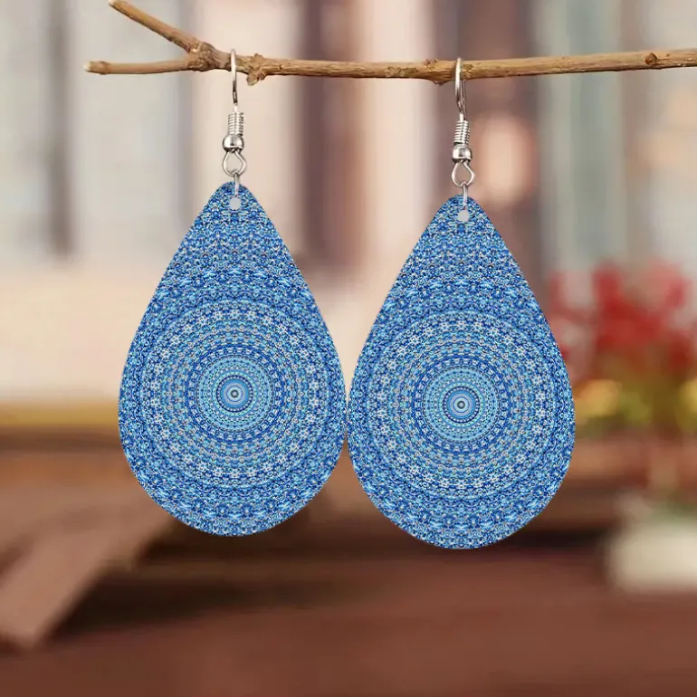 Blauw Mandala druppelvormig - Afrikaanse oorbellen