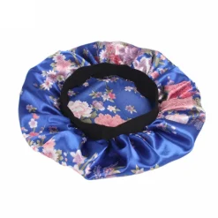 Blauw Roze bloemen Satijnen Slaapmuts / Satin Hair Bonnet / Haar bonnet van Satijn