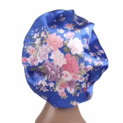 Blauw Roze bloemen Satijnen Slaapmuts / Satin Hair Bonnet / Haar bonnet van Satijn