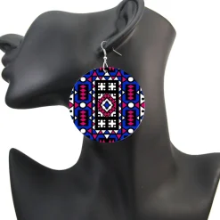 Blauw Roze Samakaka print Oorbellen - Afrikaanse Samacaca drop oorbellen
