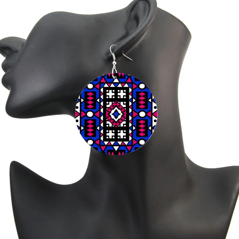 Blauw Roze Samakaka print Oorbellen - Afrikaanse Samacaca drop oorbellen