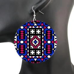 Blauw Roze Samakaka print Oorbellen - Afrikaanse Samacaca drop oorbellen