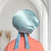 Blauw Satijnen slaapmuts met bandjes (kinderen / kindermaat 3-7 jaar) (Kinder Haar Bonnet)