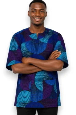 Blauw & Turquoise Concentric Circle Design Dashiki Shirt / Dashiki Jurk - Afrikaans shirt - Unisex