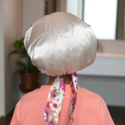 Bloem Satijnen slaapmuts met bandjes (kinderen / kindermaat 3-7 jaar) (Kinder Haar Bonnet)