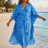 Boho rayon kaftan jurk - Blauw Ocean Mist