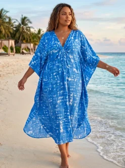 Boho rayon kaftan jurk - Blauw Ocean Mist