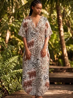 Boho rayon kaftan jurk - Bruin Beige Safari Blend