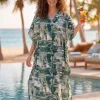 Boho rayon kaftan jurk - Groen Beige Jungle Mist
