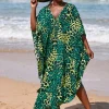Boho rayon kaftan jurk - Groen Zwart Jungle Leopard
