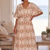 Boho rayon kaftan jurk met tailleband - Beige Crème Desert Echo