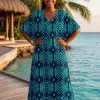 Boho rayon kaftan jurk met tailleband - Turkoois Navy Ocean Mirage