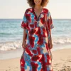 Boho rayon kaftan jurk - Rood Blauw Sunset Tide
