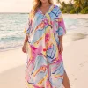 Boho rayon kaftan jurk - Roze Lichtblauw Cotton Sky