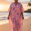 Boho rayon kaftan jurk - Roze Paars Lilac Bloom