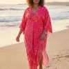 Boho rayon kaftan jurk - Roze Sunburst Dots