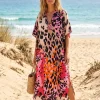 Boho rayon kaftan jurk - Roze Zwart Wild Blush