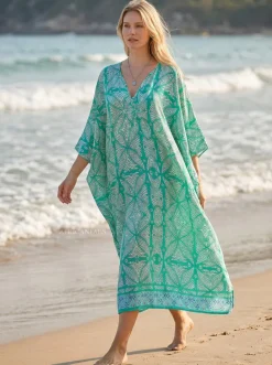 Boho rayon kaftan jurk - Turkoois Sea Fern