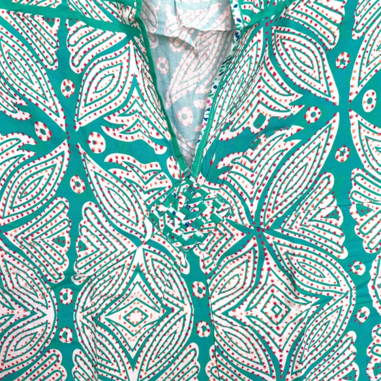 Boho rayon kaftan jurk - Turkoois Sea Fern