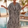 Boho rayon kaftan jurk - Zwart Wit Zebra Flow