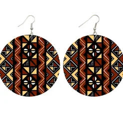 Bruin / beige mud cloth / bogolan - Afrikaanse oorbellen