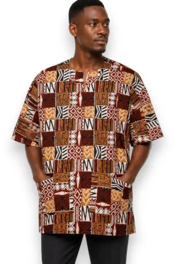 Bruin Bogolan Mosaic Dashiki Shirt / Dashiki Jurk - Afrikaans shirt - Unisex