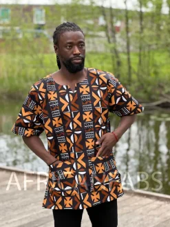 Bruine Bogolan Dashiki Shirt / Dashiki Jurk - Afrikaans shirt - Unisex