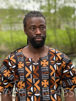 Bruine Bogolan Dashiki Shirt / Dashiki Jurk - Afrikaans shirt - Unisex