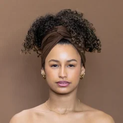 Bruine hoofddoek - Headwrap van stretchy Jersey stof