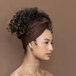Bruine hoofddoek - Headwrap van stretchy Jersey stof