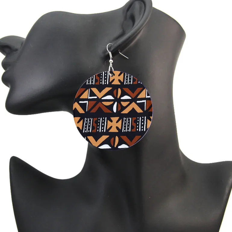 Bruine Mud cloth - Afrikaanse oorbellen
