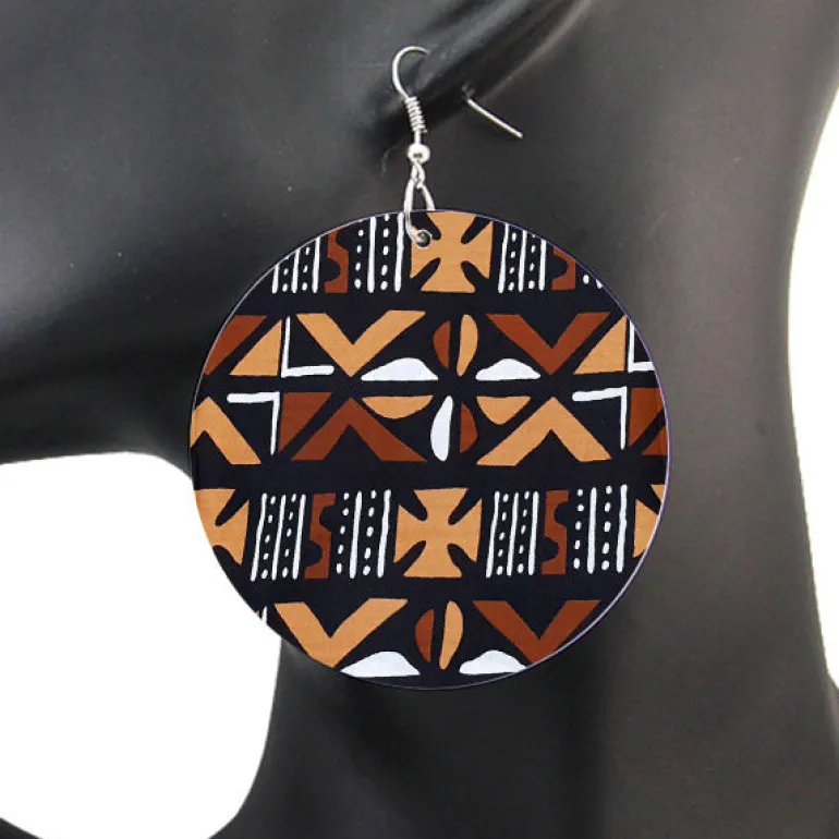 Bruine Mud cloth - Afrikaanse oorbellen