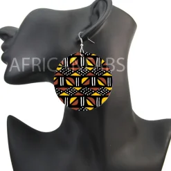 Bruin / gele mud cloth / bogolan - Afrikaanse oorbellen