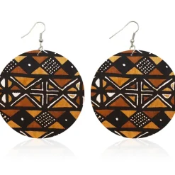 Bruin Oranje Mud cloth - Afrikaanse oorbellen