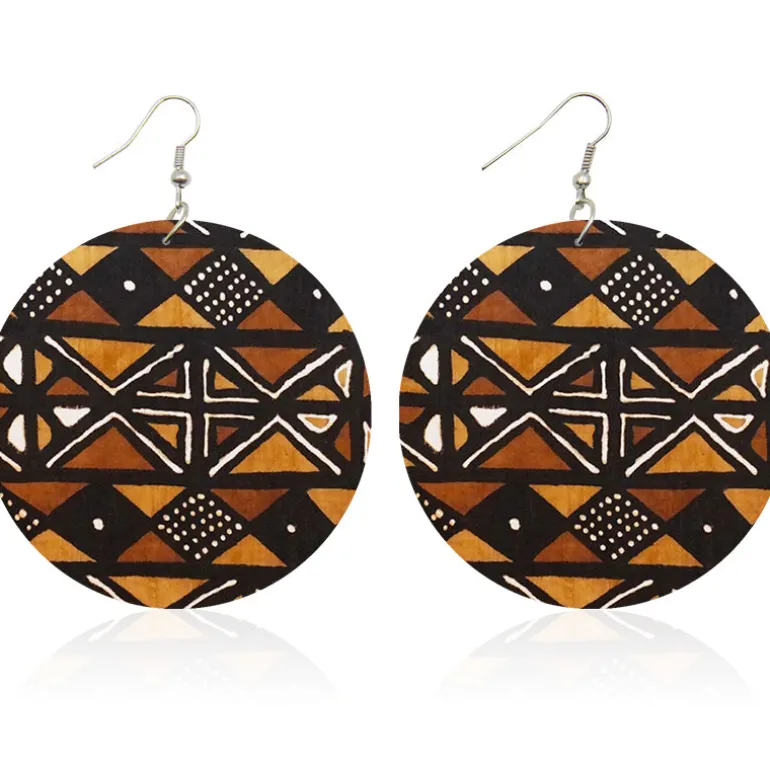 Bruin Oranje Mud cloth - Afrikaanse oorbellen