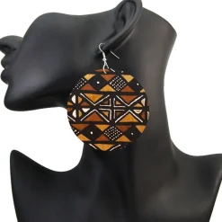 Bruin Oranje Mud cloth - Afrikaanse oorbellen