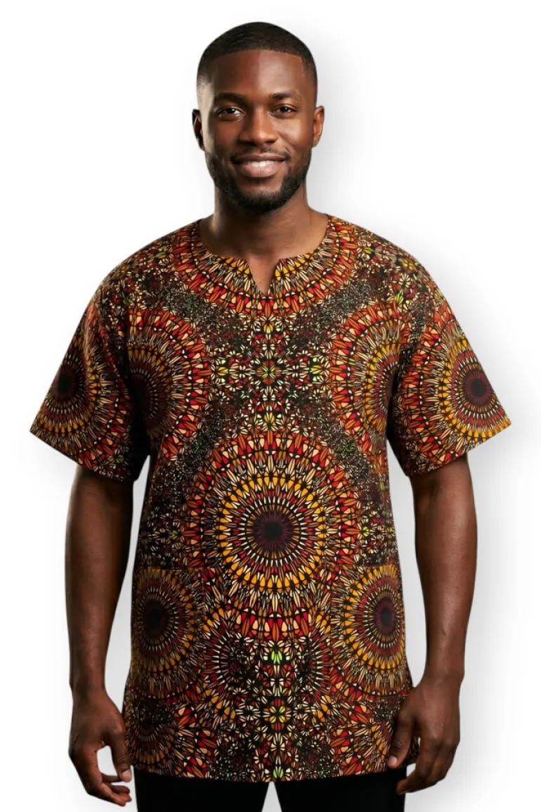 Bruin Oranje Savanna Sun Dashiki Shirt / Dashiki Jurk - Afrikaans shirt - Unisex